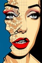 comic woman face wow poster girl illustration fashion art smart retro. Generative AI. Royalty Free Stock Photo