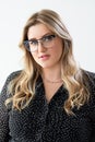 smart woman portrait overweight model in glasses