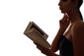 smart woman silhouette reading literature book