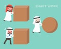 Smart work concept, Arab businessman rolling sphere rock while a Royalty Free Stock Photo