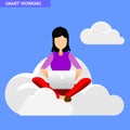 Smart working. woman that work with laptop on cloud.