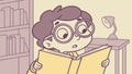 A smart young boy with glasses deeply focused on reading a book at a desk, vector design Generative AI Royalty Free Stock Photo