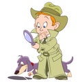 Smart young cartoon detective boy