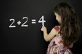 Smart young girl stood writing on a blackboard Royalty Free Stock Photo