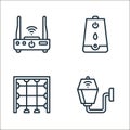 smarthome line icons. linear set. quality vector line set such as wall lamp, laser safety, humidifier