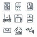 smarthome line icons. linear set. quality vector line set such as cctv camera, smarthome, power switch, pet feeder, lift, wifi Royalty Free Stock Photo