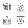 smarthome line icons. linear set. quality vector line set such as cctv, tablet, sprinkle