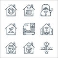 smarthome line icons. linear set. quality vector line set such as leak, surveillance, remote control, hospital bed, eco house,