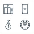 smarthome line icons. linear set. quality vector line set such as roomba, smart bulb, smartphone