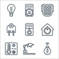 smarthome line icons. linear set. quality vector line set such as smart bulb, desk lamp, temperature control, smarthome, doorbell