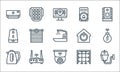 smarthome line icons. linear set. quality vector line set such as wall lamp, cctv, water boiler, laser safety, wifi router,