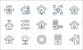 smarthome line icons. linear set. quality vector line set such as wireless, chip, wifi, remote control, bedroom lamp, smart house