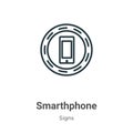 Smarthphone outline vector icon. Thin line black smarthphone icon, flat vector simple element illustration from editable signs Royalty Free Stock Photo