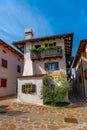 Hisa Marica on Main Square in Historic medieval town of Smartno in Goriska Brda, Slovenia with narrov streets leading