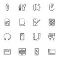 Smartphone accessories line icons set,