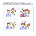 Smartphone addiction color icons set Royalty Free Stock Photo