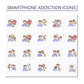 Smartphone addiction color icons set Royalty Free Stock Photo