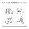 Smartphone addiction line icons set Royalty Free Stock Photo