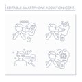 Smartphone addiction line icons set