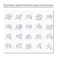 Smartphone addiction line icons set Royalty Free Stock Photo