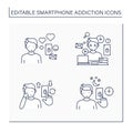 Smartphone addiction line icons set Royalty Free Stock Photo