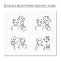 Smartphone addiction line icons set Royalty Free Stock Photo