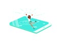 Young woman drowned in the smartphone.