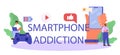 Smartphone addiction typographic header. Young couple spend time