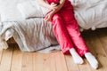 Smartphone addiction woman pyjamas bed smartphone Royalty Free Stock Photo