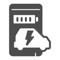 Smartphone and app for electric car solid icon, electric car concept, Smart phone app for monitoring electric car Royalty Free Stock Photo