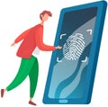 Smartphone app with fingerprint scanner on touch screen. Biometric data security. Data protection Royalty Free Stock Photo