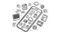 Doodle Smartphone with App Icons, Photos, and Cloud Services Royalty Free Stock Photo
