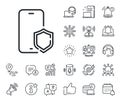 Phone protect line icon. Smartphone app sign. Place location, technology and smart speaker. Vector