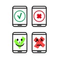 Smartphone app status ok and error info notice vector.