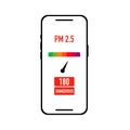 smartphone and application check PM 2.5, Air pollution alert. Check the dust meter gauge sign and icon