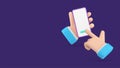 Smartphone application hand click button empty screen copy space menu 3d icon realistic vector Royalty Free Stock Photo