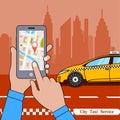 The smartphone with the application of services of a city taxi on ekrane.