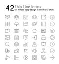 Smartphone apps vector linear icons set. Mobile application design in minimalist style thin line pictograms. Cellphone Royalty Free Stock Photo