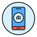 Smartphone with Artificial Intelligence vector Artificial Intelligence round colored icon or sign Royalty Free Stock Photo