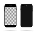 Smartphone in back and front. Phone mockup isolated on white background. Realistic black modern mobile. Blank screen in cellphone Royalty Free Stock Photo