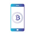 Smartphone banking dollar icon. Mobile payment with smartphone. Crypto-currency market. Isolated gradient blue icon on