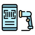 Smartphone barcode scanner icon color outline vector