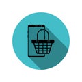 Smartphone basket long shadow icon. Simple glyph, flat vector of mobile concept icons for ui and ux, website or mobile application Royalty Free Stock Photo