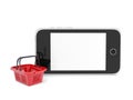 Smartphone and basket for purchasings Royalty Free Stock Photo