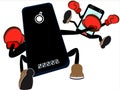 Smartphone battle. Boxing fight of mobile phone platforms as market competition on placard