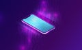 Smartphone with big data stream isometric banner Royalty Free Stock Photo