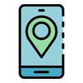 Smartphone bike rent location icon color outline vector