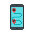 Smartphone bike route icon, flat style