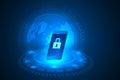 Smartphone binary code protection and privacy technology abstract.