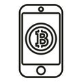 Smartphone bitcoin icon outline vector. Block chain